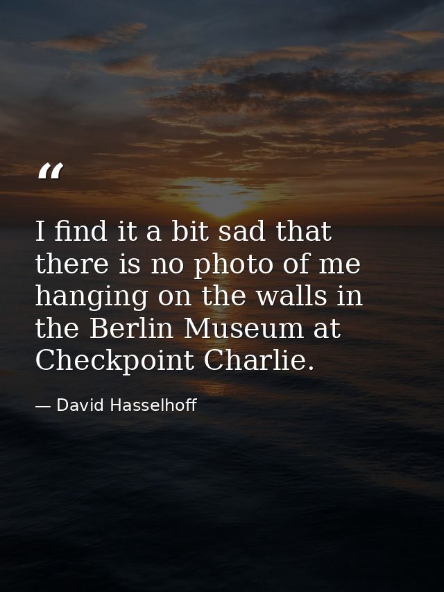 I find it a bit sad that there is no photo of me hanging on the walls in the Berlin Museum at Checkpoint Charlie. — David Hasselhoff