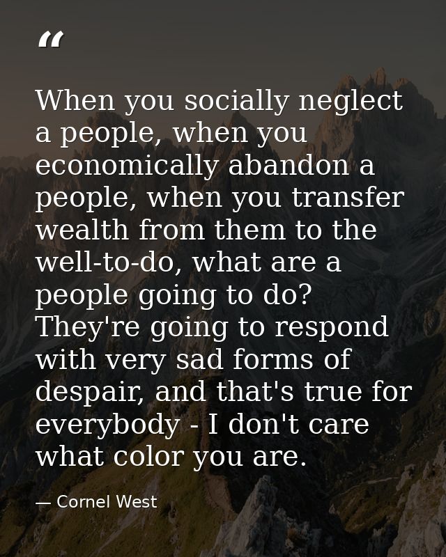 When you socially neglect a people, when you economically abandon a people, when you transfer wealth from them to the we — Cornel West