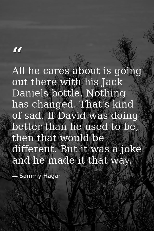 All he cares about is going out there with his Jack Daniels bottle. Nothing has changed. That's kind of sad. If David wa — Sammy Hagar