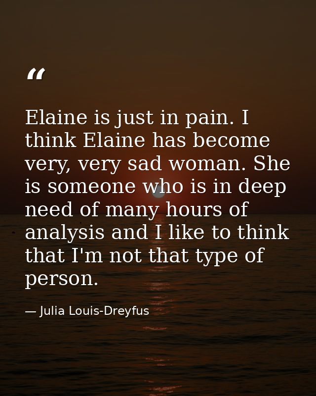 Elaine is just in pain. I think Elaine has become very, very sad woman. She is someone who is in deep need of many hours — Julia Louis-Dreyfus