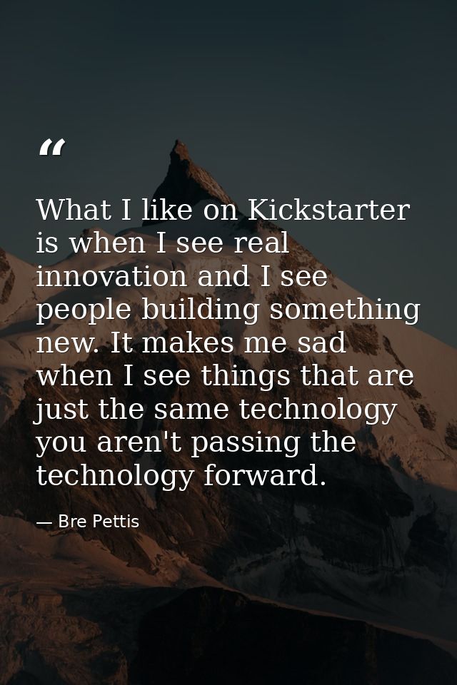 What I like on Kickstarter is when I see real innovation and I see people building something new. It makes me sad when I — Bre Pettis