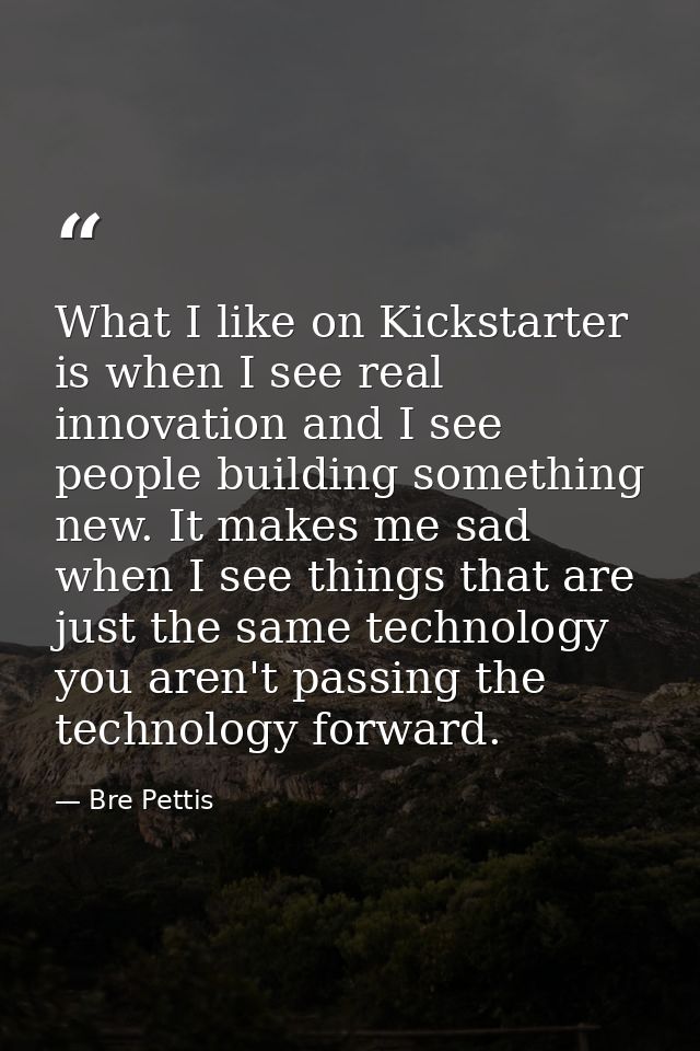 What I like on Kickstarter is when I see real innovation and I see people building something new. It makes me sad when I — Bre Pettis