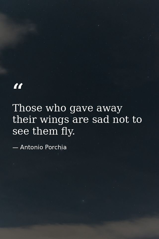 Those who gave away their wings are sad not to see them fly. — Antonio Porchia