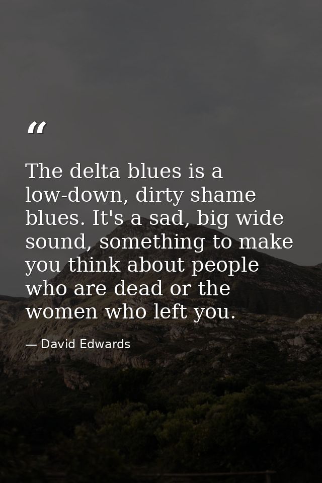 The delta blues is a low-down, dirty shame blues. It's a sad, big wide sound, something to make you think about people w — David Edwards