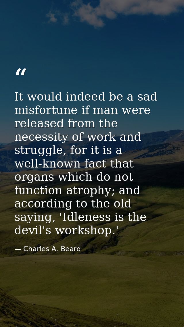 It would indeed be a sad misfortune if man were released from the necessity of work and struggle, for it is a well-known — Charles A. Beard