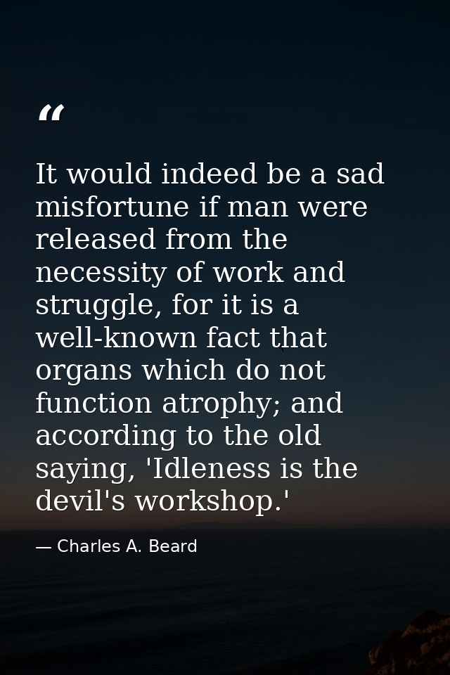 It would indeed be a sad misfortune if man were released from the necessity of work and struggle, for it is a well-known — Charles A. Beard