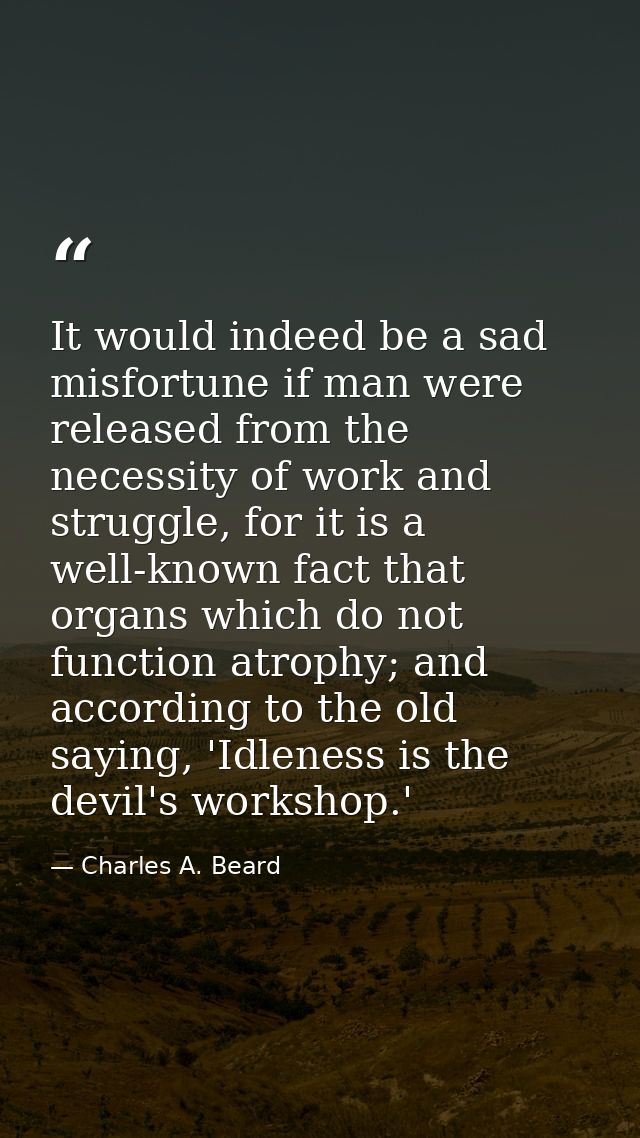 It would indeed be a sad misfortune if man were released from the necessity of work and struggle, for it is a well-known — Charles A. Beard