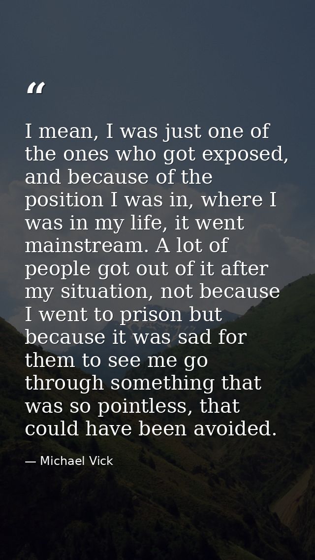 I mean, I was just one of the ones who got exposed, and because of the position I was in, where I was in my life, it wen — Michael Vick