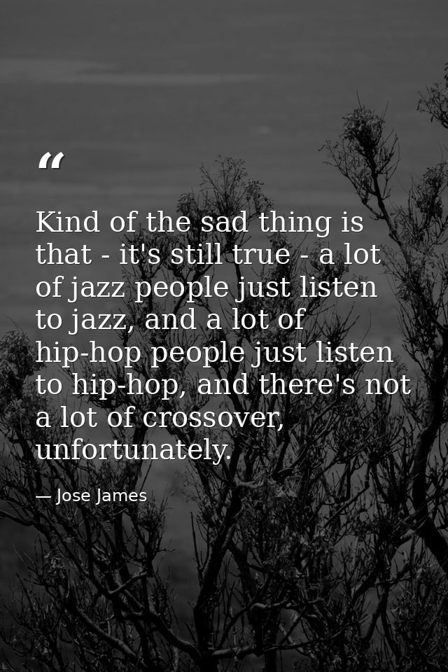 Kind of the sad thing is that - it's still true - a lot of jazz people just listen to jazz, and a lot of hip-hop people  — Jose James