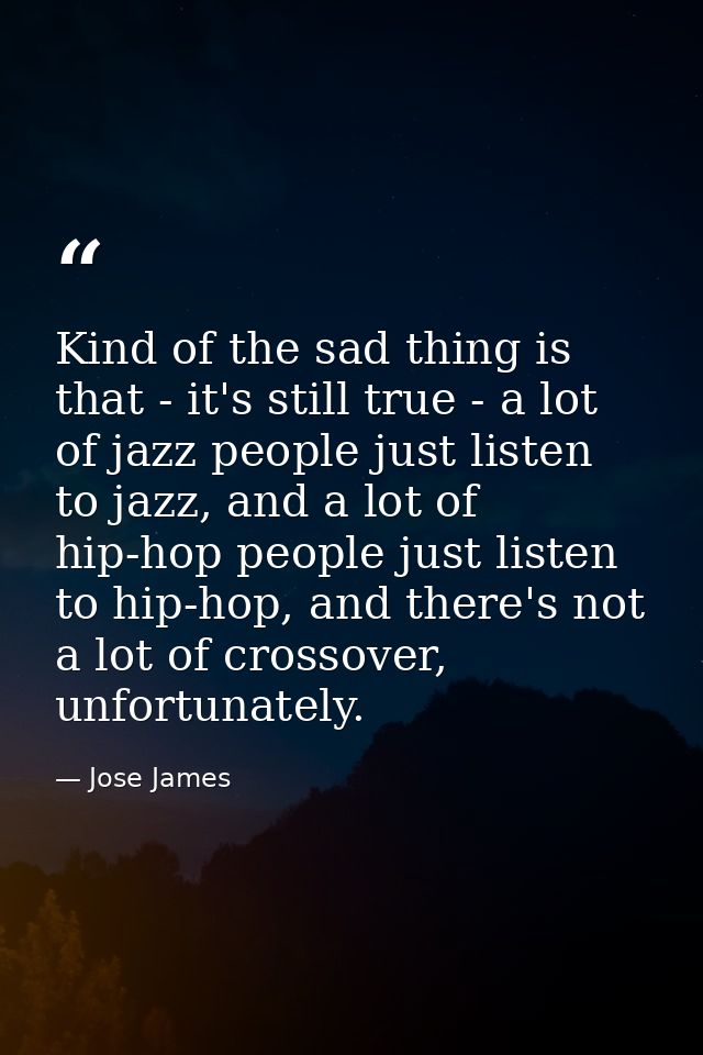 Kind of the sad thing is that - it's still true - a lot of jazz people just listen to jazz, and a lot of hip-hop people  — Jose James