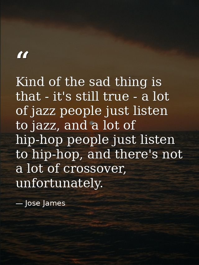 Kind of the sad thing is that - it's still true - a lot of jazz people just listen to jazz, and a lot of hip-hop people  — Jose James