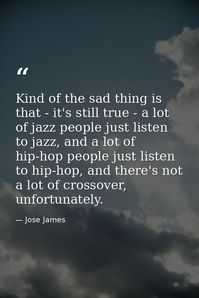 Kind of the sad thing is that - it's still true - a lot of jazz people just listen to jazz, and a lot of hip-hop people  — Jose James
