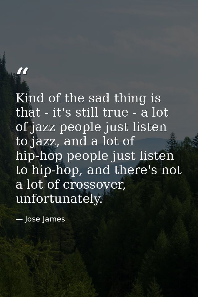 Kind of the sad thing is that - it's still true - a lot of jazz people just listen to jazz, and a lot of hip-hop people  — Jose James