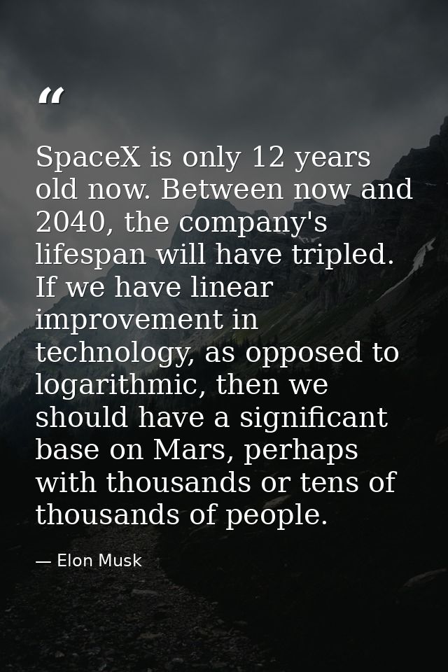 SpaceX is only 12 years old now. Between now and 2040, the company's lifespan will have tripled. If we have linear impro — Elon Musk
