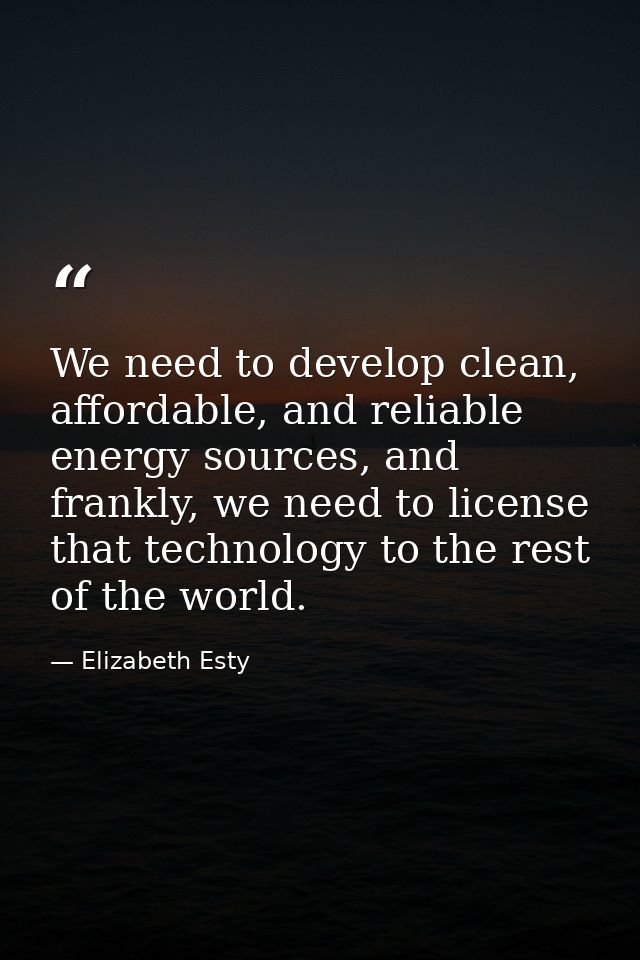 We need to develop clean, affordable, and reliable energy sources, and frankly, we need to license that technology to th — Elizabeth Esty