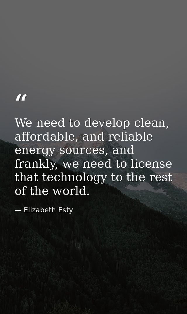 We need to develop clean, affordable, and reliable energy sources, and frankly, we need to license that technology to th — Elizabeth Esty