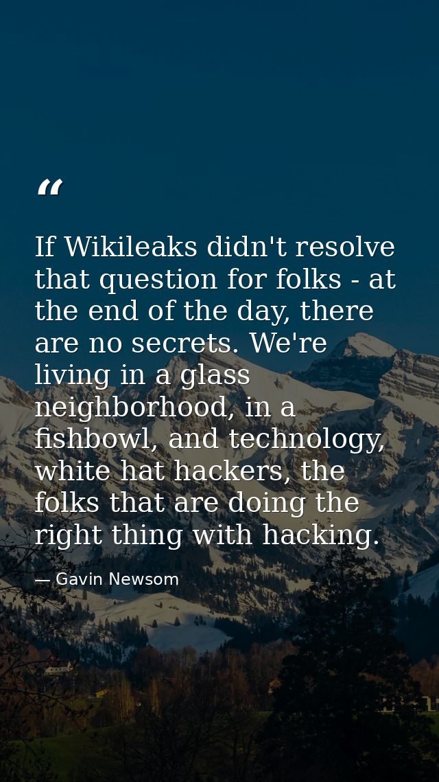 If Wikileaks didn't resolve that question for folks - at the end of the day, there are no secrets. We're living in a gla — Gavin Newsom