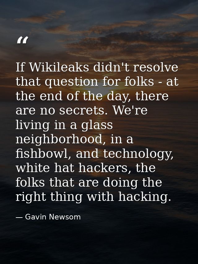 If Wikileaks didn't resolve that question for folks - at the end of the day, there are no secrets. We're living in a gla — Gavin Newsom