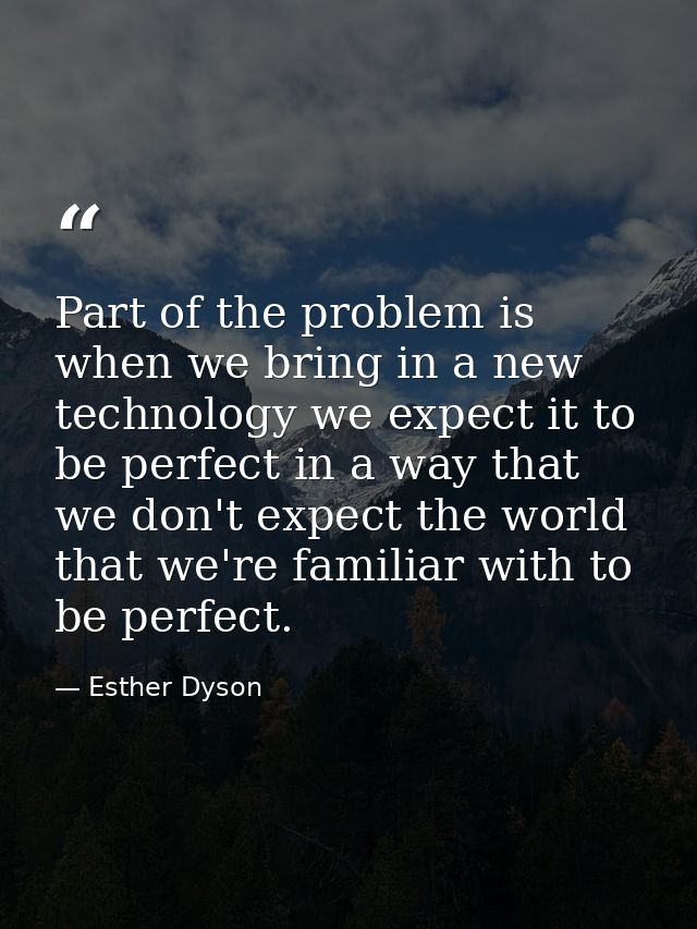 Part of the problem is when we bring in a new technology we expect it to be perfect in a way that we don't expect the wo — Esther Dyson