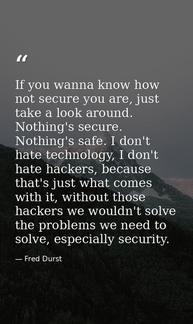 If you wanna know how not secure you are, just take a look around. Nothing's secure. Nothing's safe. I don't hate techno — Fred Durst