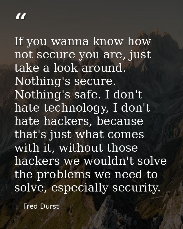 If you wanna know how not secure you are, just take a look around. Nothing's secure. Nothing's safe. I don't hate techno — Fred Durst