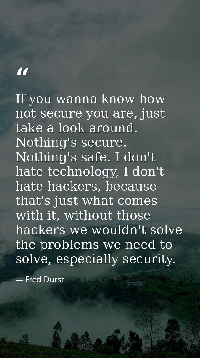 If you wanna know how not secure you are, just take a look around. Nothing's secure. Nothing's safe. I don't hate techno — Fred Durst