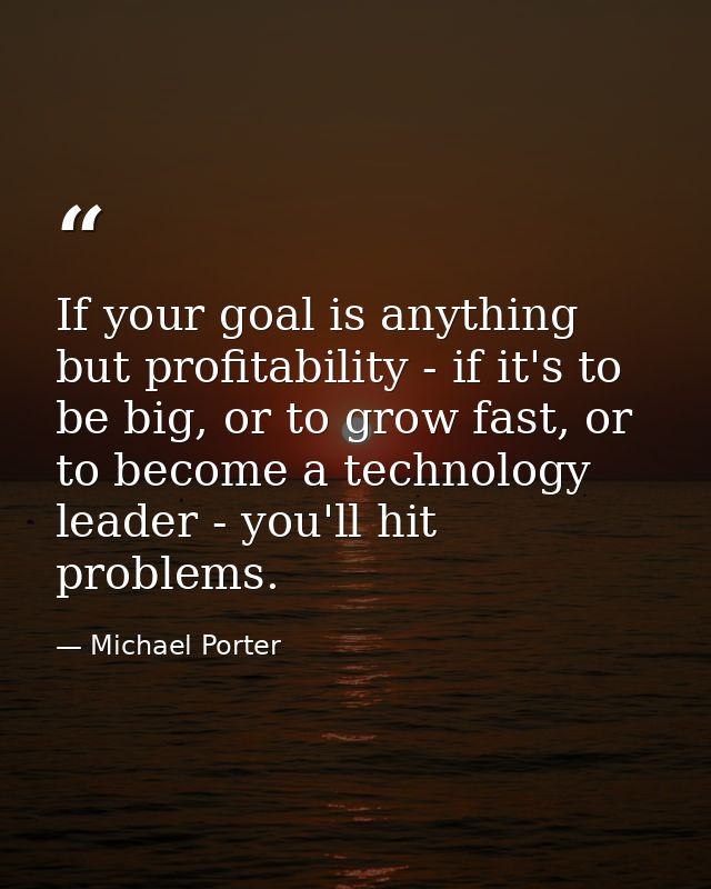 If your goal is anything but profitability - if it's to be big, or to grow fast, or to become a technology leader - you' — Michael Porter
