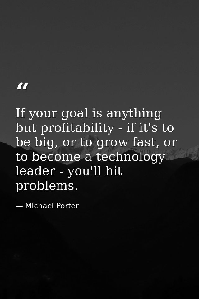 If your goal is anything but profitability - if it's to be big, or to grow fast, or to become a technology leader - you' — Michael Porter