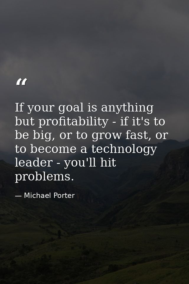 If your goal is anything but profitability - if it's to be big, or to grow fast, or to become a technology leader - you' — Michael Porter