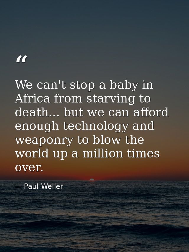 We can't stop a baby in Africa from starving to death... but we can afford enough technology and weaponry to blow the wo — Paul Weller