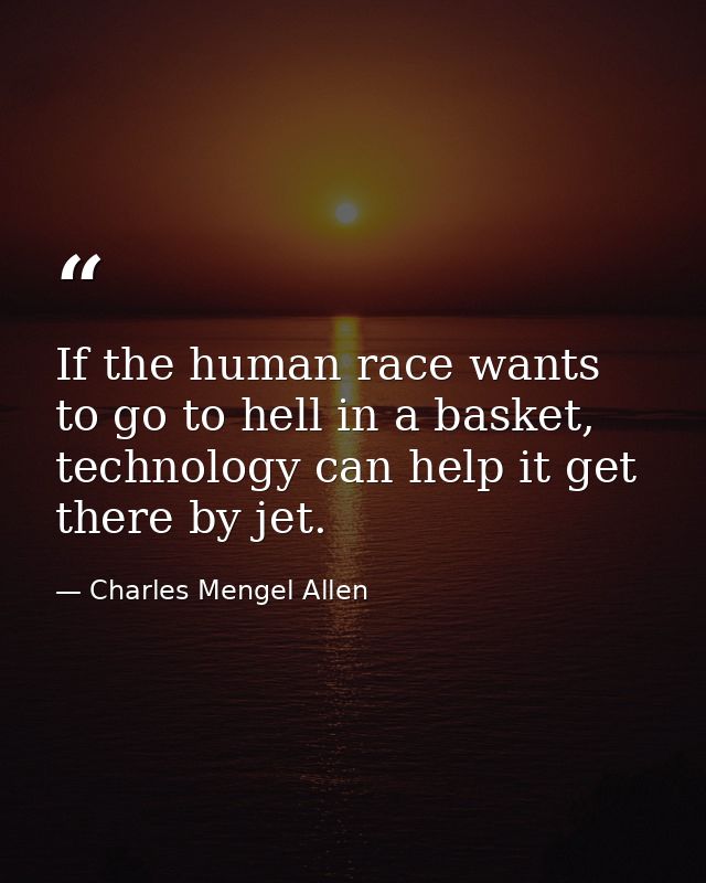 If the human race wants to go to hell in a basket, technology can help it get there by jet. — Charles Mengel Allen