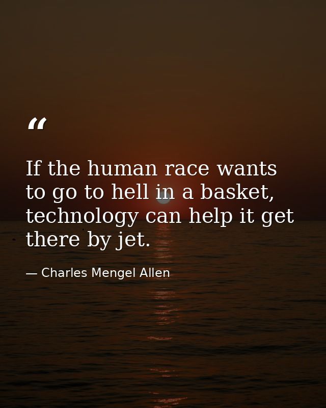 If the human race wants to go to hell in a basket, technology can help it get there by jet. — Charles Mengel Allen