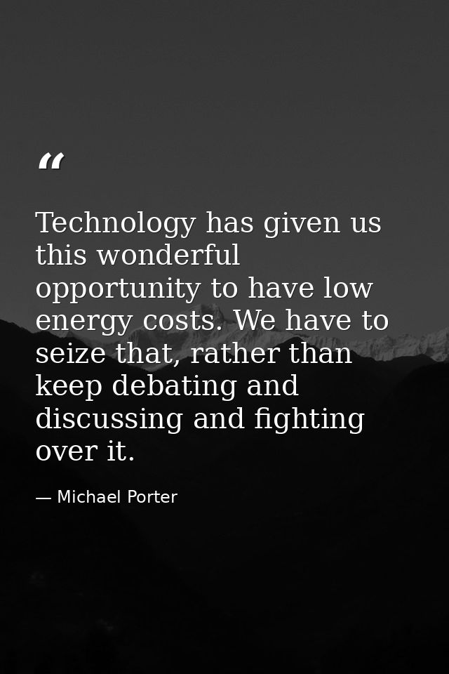 Technology has given us this wonderful opportunity to have low energy costs. We have to seize that, rather than keep deb — Michael Porter