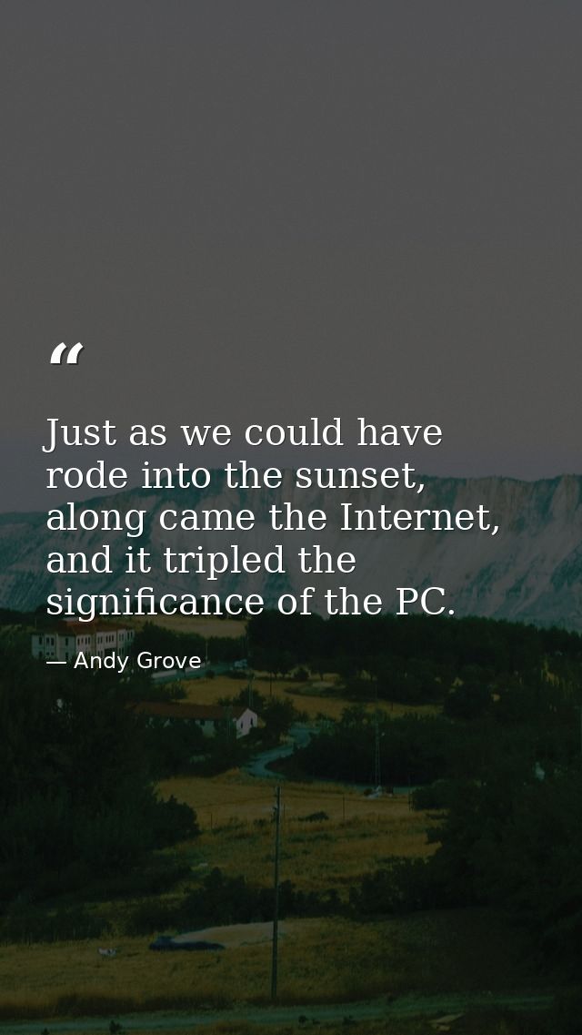 Just as we could have rode into the sunset, along came the Internet, and it tripled the significance of the PC. — Andy Grove
