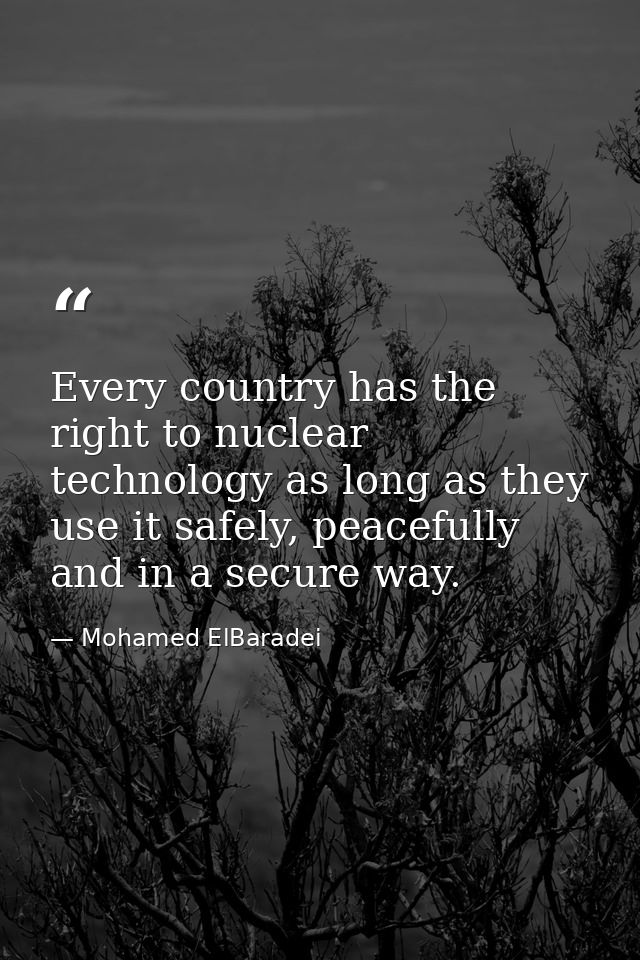 Every country has the right to nuclear technology as long as they use it safely, peacefully and in a secure way. — Mohamed ElBaradei