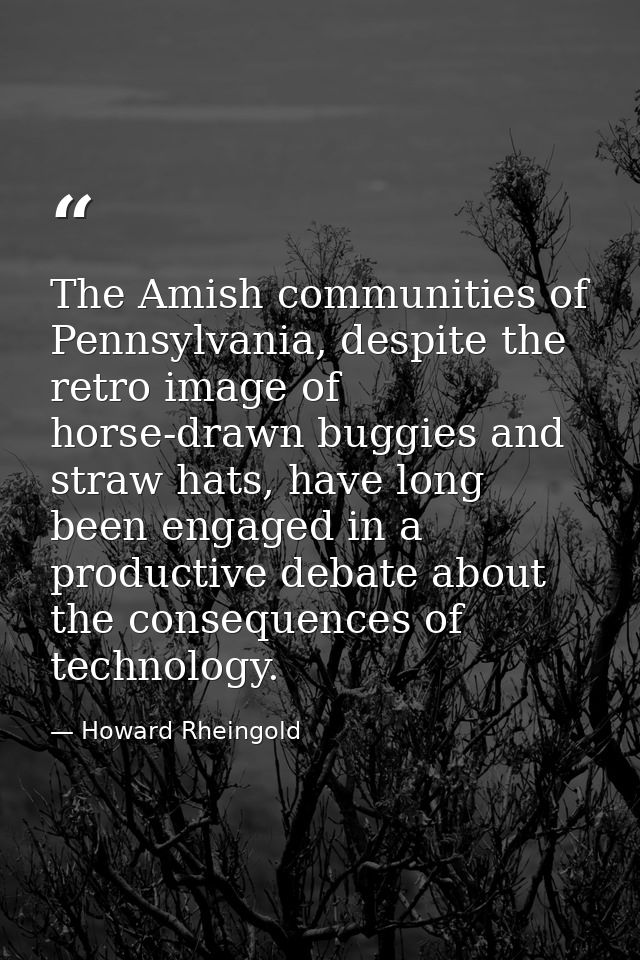 The Amish communities of Pennsylvania, despite the retro image of horse-drawn buggies and straw hats, have long been eng — Howard Rheingold