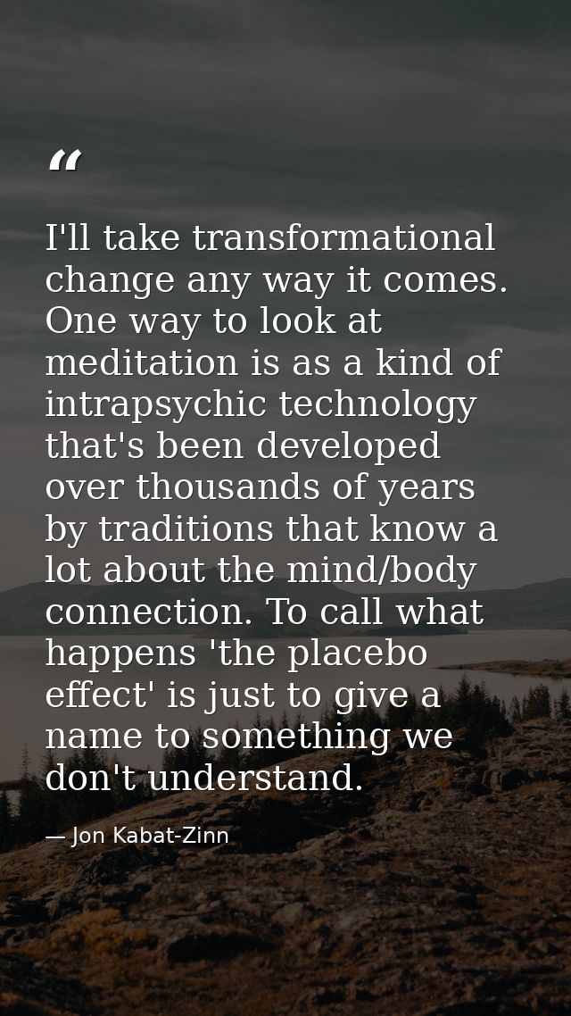 I'll take transformational change any way it comes. One way to look at meditation is as a kind of intrapsychic technolog — Jon Kabat-Zinn