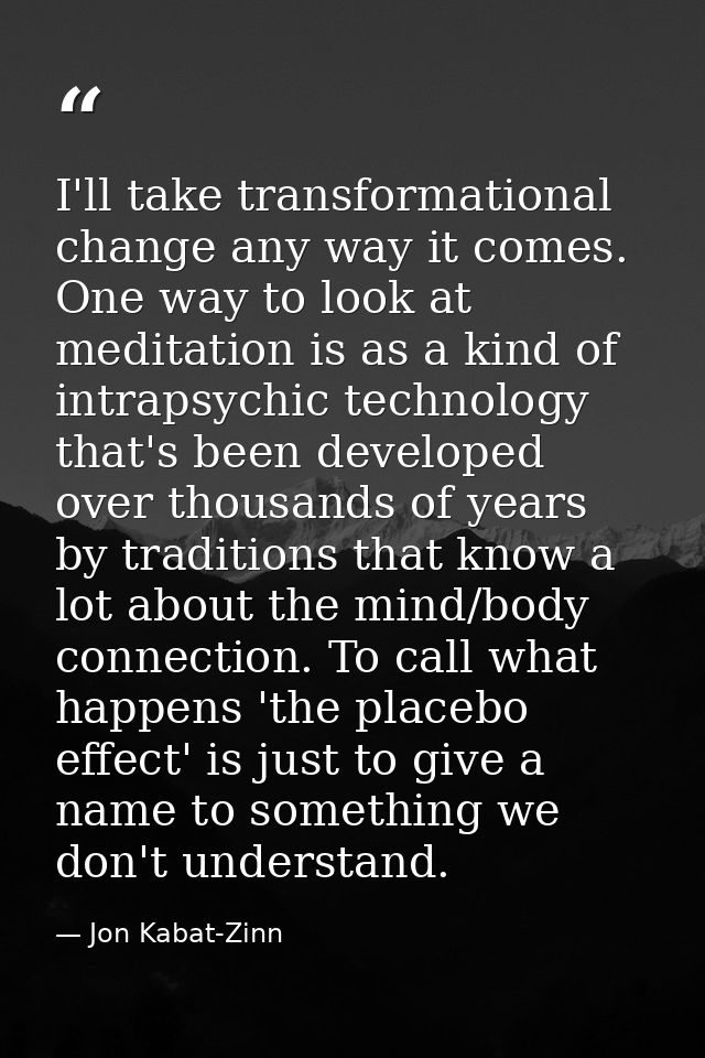 I'll take transformational change any way it comes. One way to look at meditation is as a kind of intrapsychic technolog — Jon Kabat-Zinn