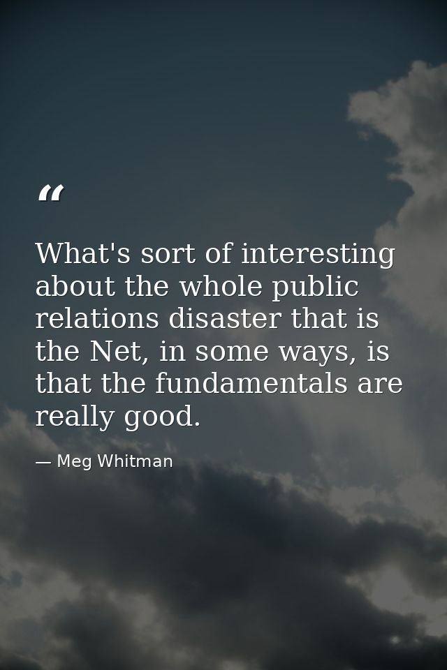 What's sort of interesting about the whole public relations disaster that is the Net, in some ways, is that the fundamen — Meg Whitman