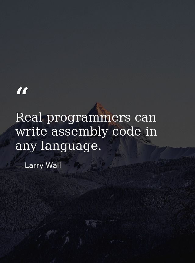 Real programmers can write assembly code in any language. — Larry Wall