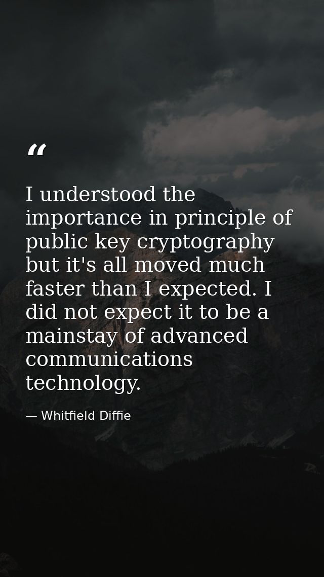 I understood the importance in principle of public key cryptography but it's all moved much faster than I expected. I di — Whitfield Diffie
