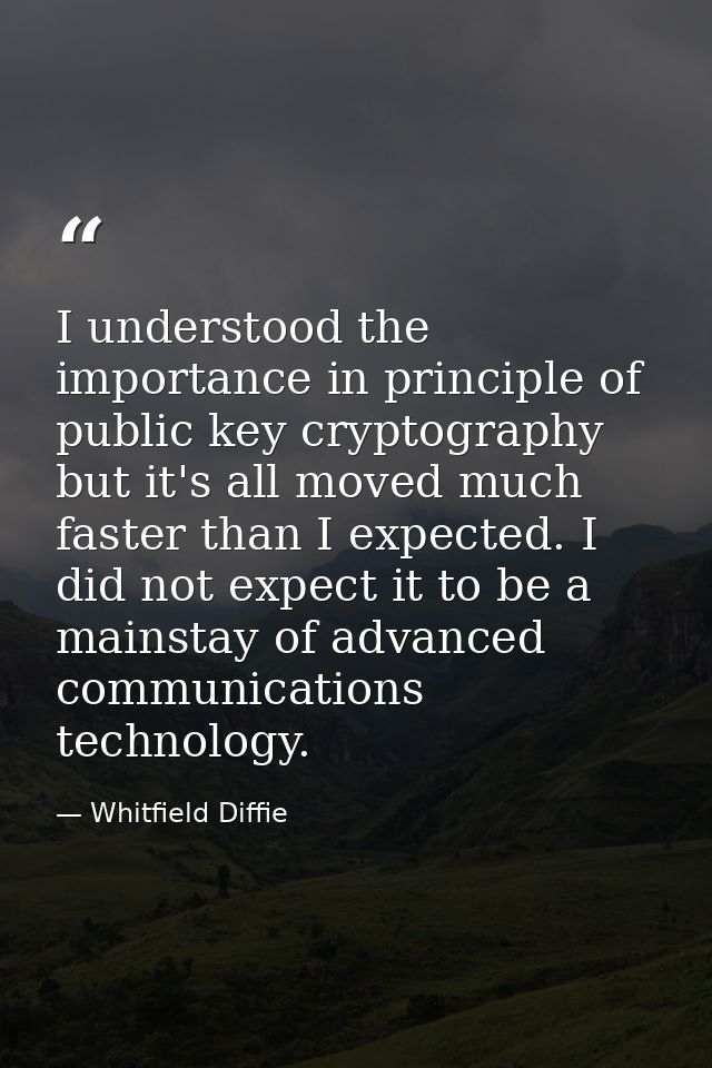 I understood the importance in principle of public key cryptography but it's all moved much faster than I expected. I di — Whitfield Diffie