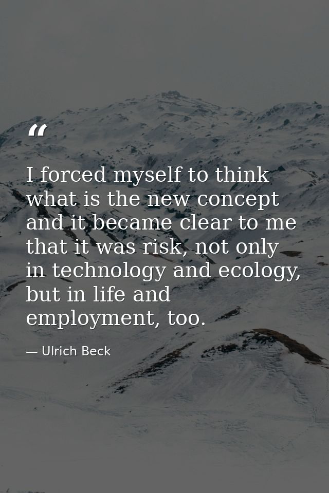 I forced myself to think what is the new concept and it became clear to me that it was risk, not only in technology and  — Ulrich Beck