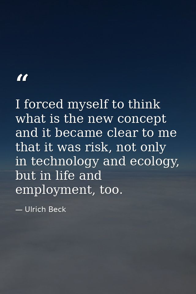 I forced myself to think what is the new concept and it became clear to me that it was risk, not only in technology and  — Ulrich Beck