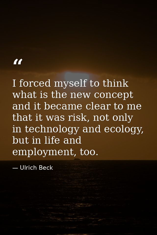 I forced myself to think what is the new concept and it became clear to me that it was risk, not only in technology and  — Ulrich Beck