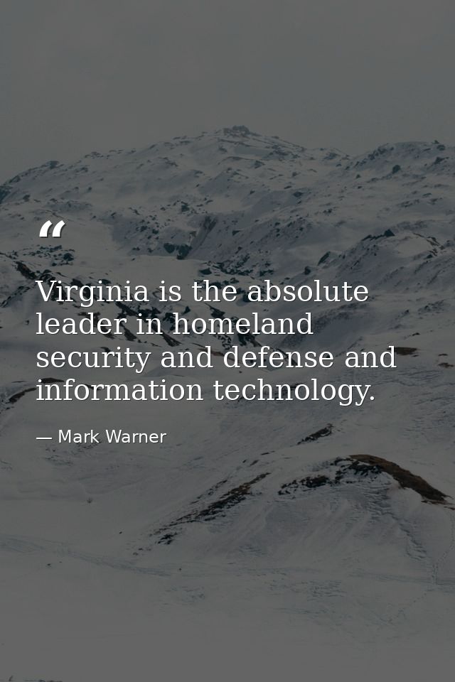 Virginia is the absolute leader in homeland security and defense and information technology. — Mark Warner