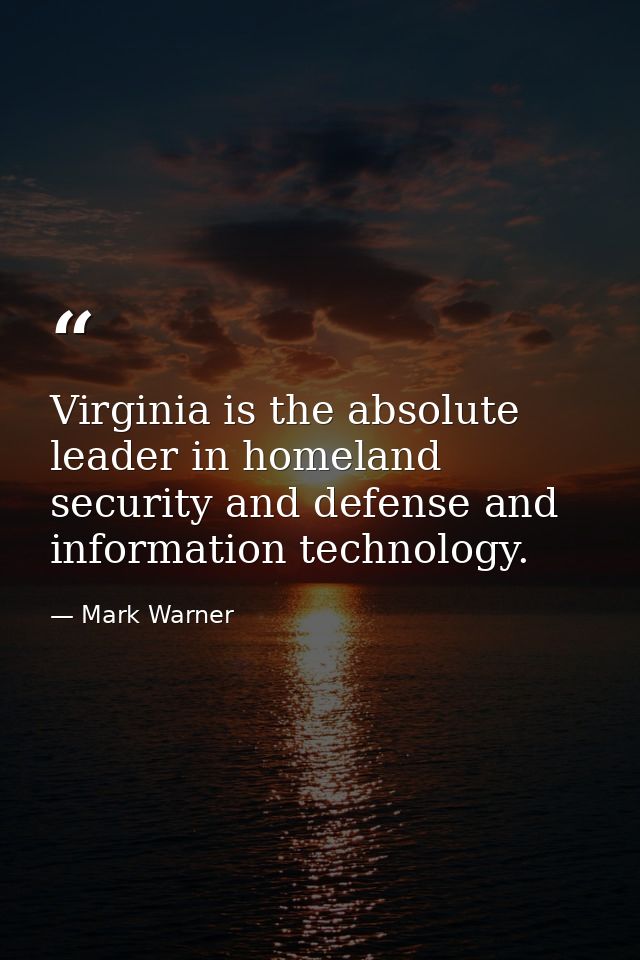 Virginia is the absolute leader in homeland security and defense and information technology. — Mark Warner