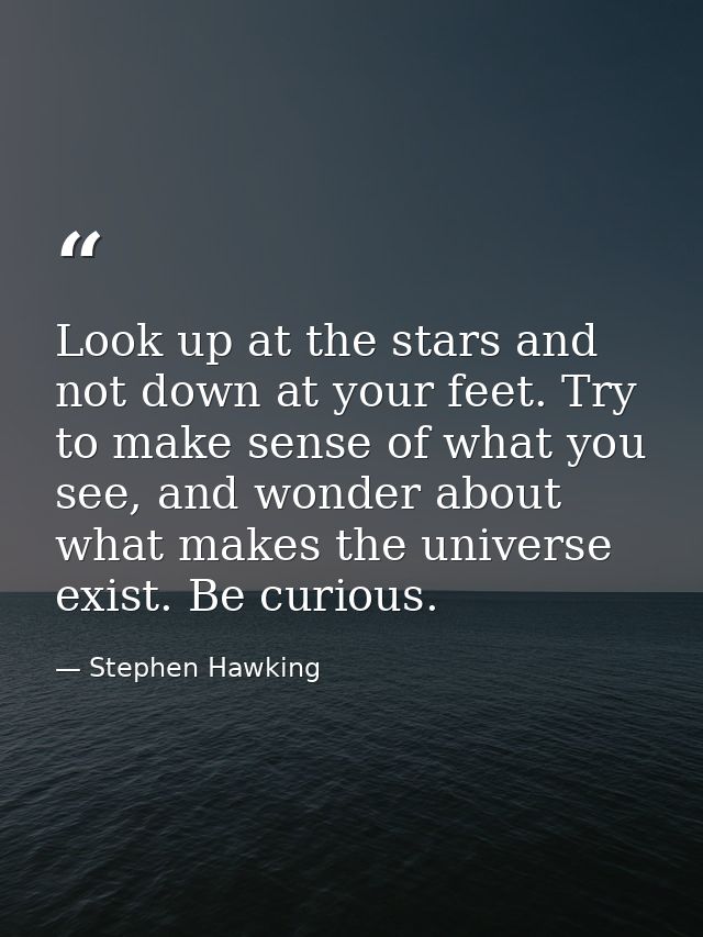 Look up at the stars and not down at your feet. Try to make sense of what you see, and wonder about what makes the unive — Stephen Hawking