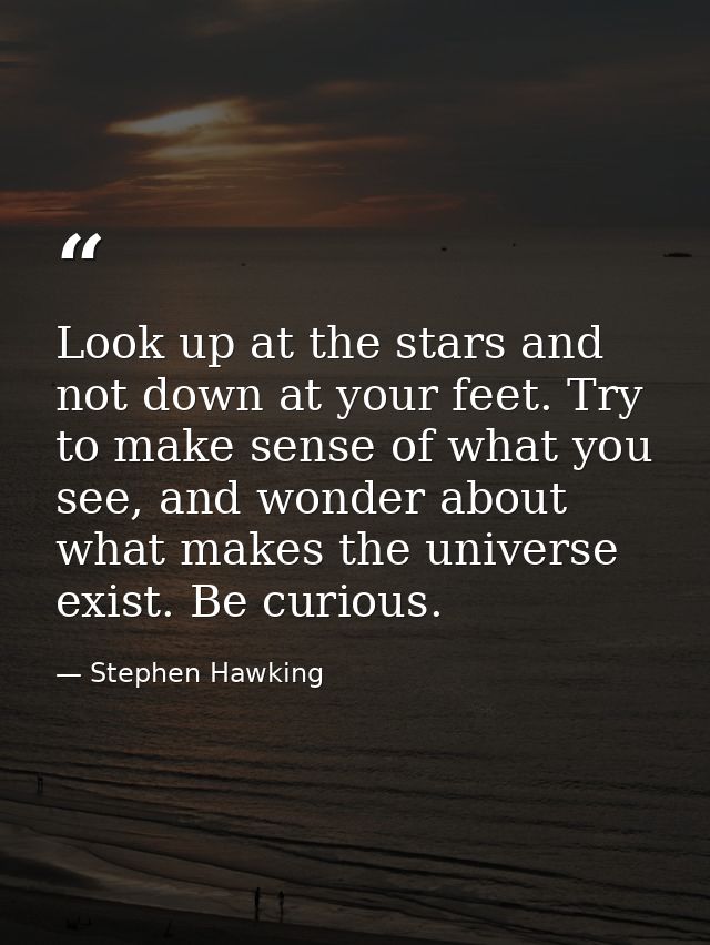 Look up at the stars and not down at your feet. Try to make sense of what you see, and wonder about what makes the unive — Stephen Hawking
