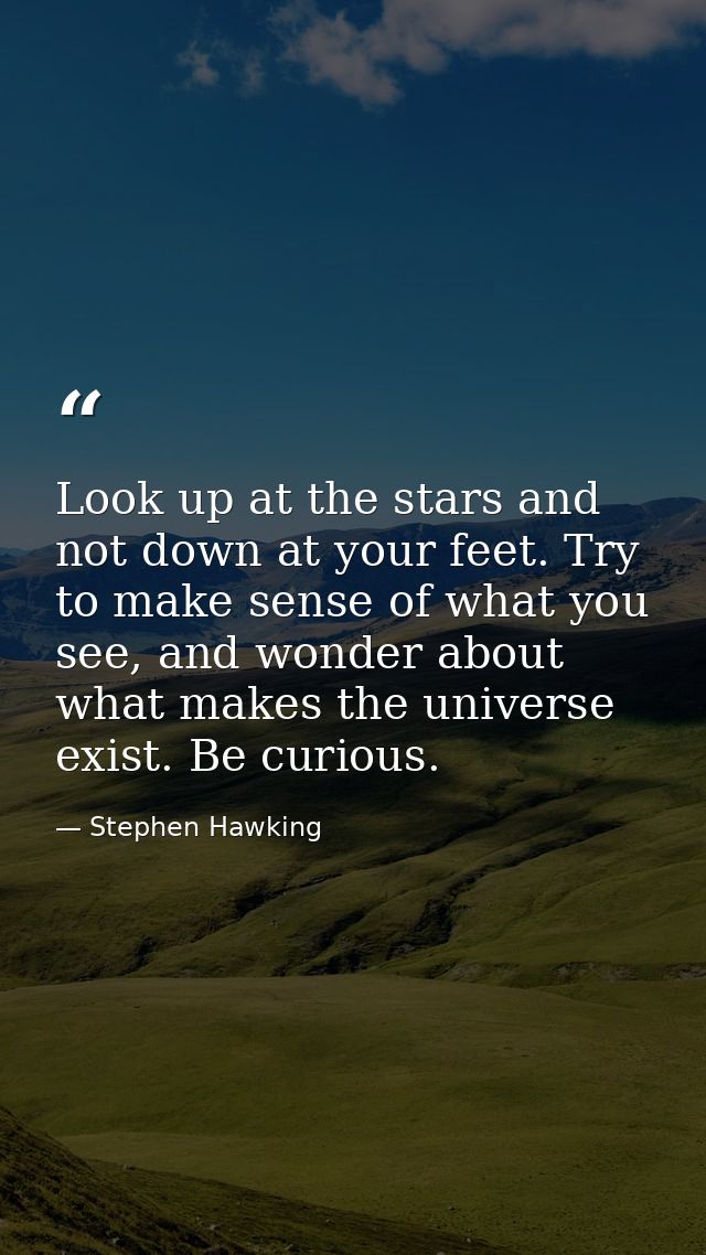 Look up at the stars and not down at your feet. Try to make sense of what you see, and wonder about what makes the unive — Stephen Hawking